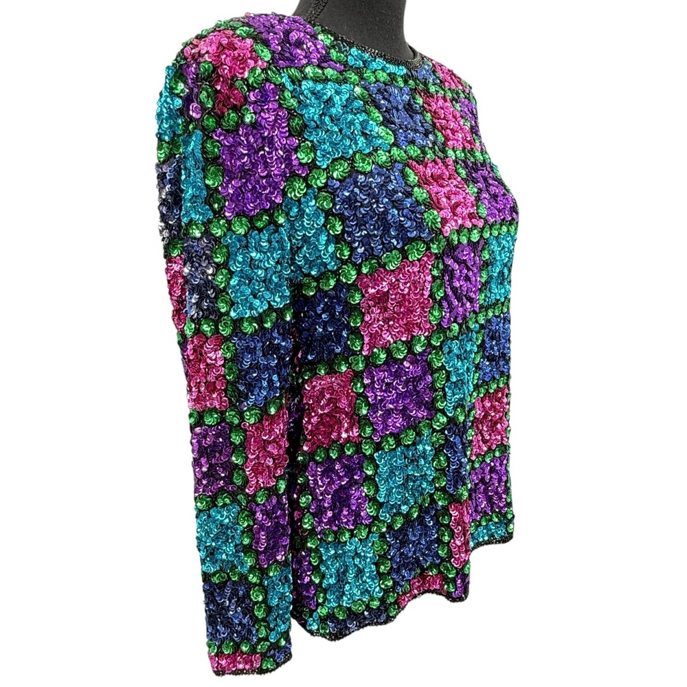 Vintage Sequin Patchwork Blazer Jacket Women's Re… - image 4